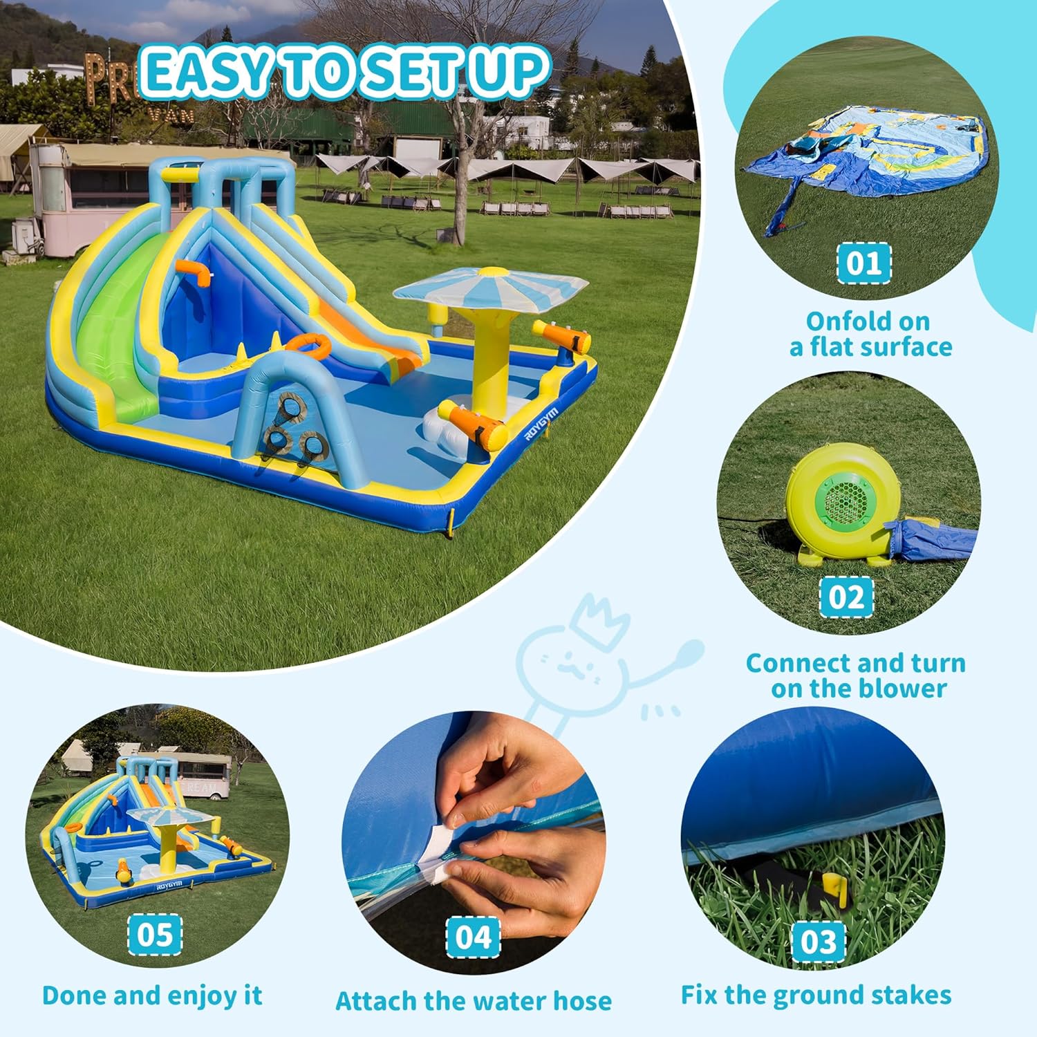 Inflatable Water Park for Kids, 16.4 ft × 14.1 ft Large Backyard Water Slides with Dual Slides, Dual Water Guns &