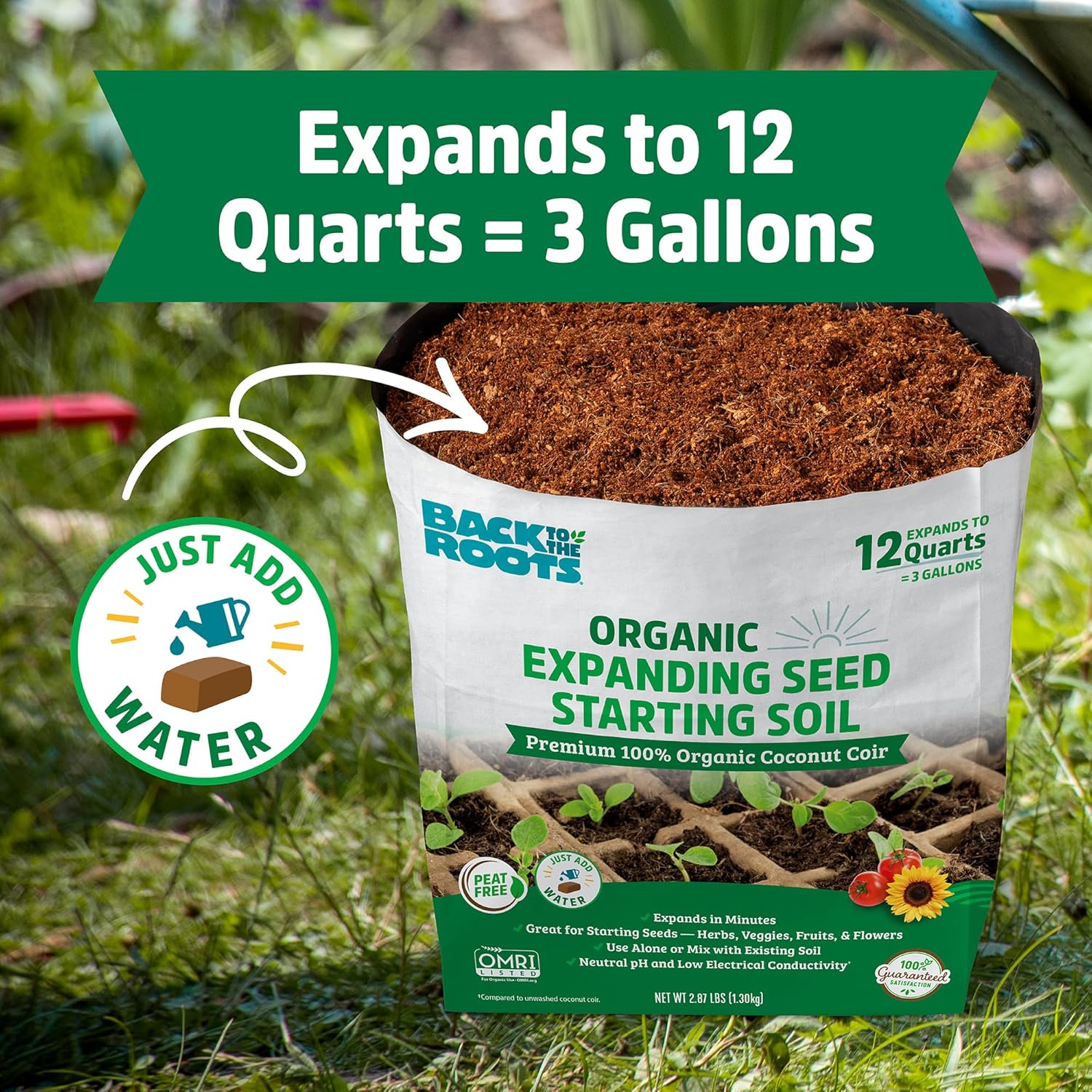 Organic Seed Starting, Compressed Block expands to 12 Quarts, Made for Herbs, Veggies, Flowers