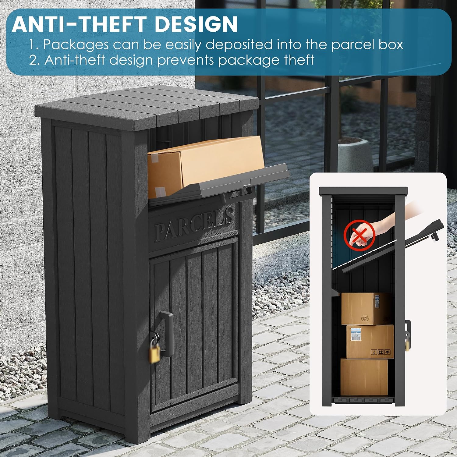 Package Delivery Box for Outside, Parcel Drop Box, Classic Black | Large, Lockable & Weatherproof, Anti-Theft