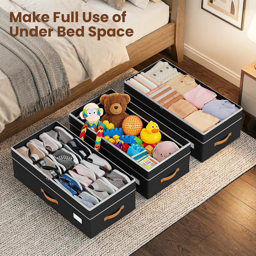 Under Bed Storage with Wheels 2Pack, 80L Height Adjustable Underbed Containers with Clear Lids, Rolling Under Bed