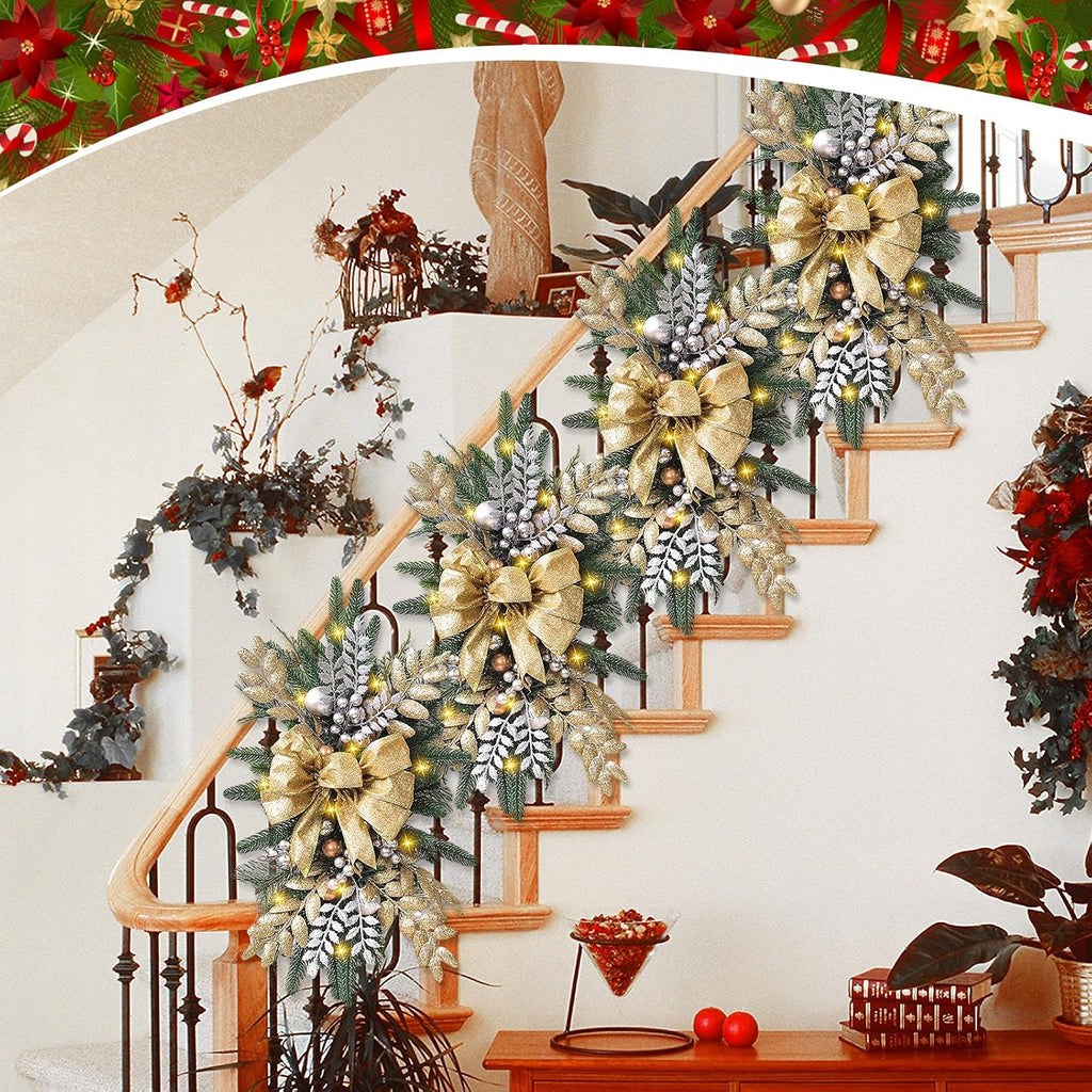 Christmas Teardrop Swag for Outdoor, 24" Prelit Cordless Stair Decorations with Lights, 1 Pcs Artificial Christmas