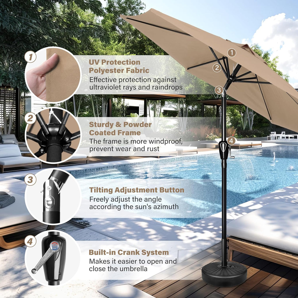7.5ft Patio Umbrella with Push Button Tilt/Crank, Outdoor Table Market Yard Umbrella, 6 Sturdy Ribs for Garden, Deck
