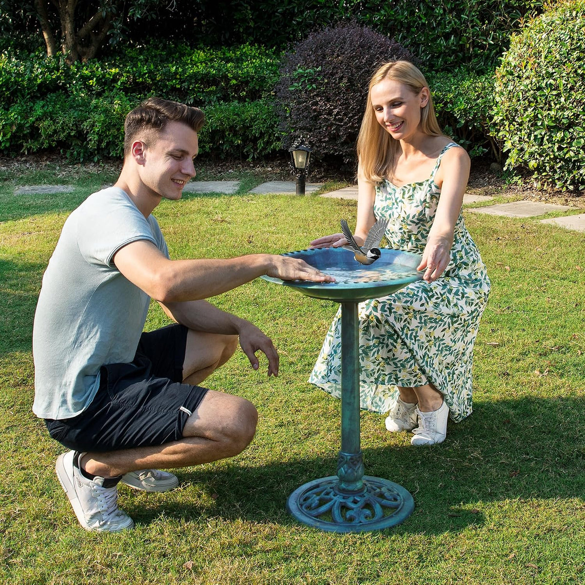 Bird Bath for Outside, Polyresin Pedestal Birdbath, Green