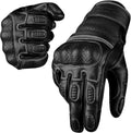 Motorcycle Gloves - Premium Leather Perforated Motorcycle Gloves for Men with Knuckle Protection | Touchscreen