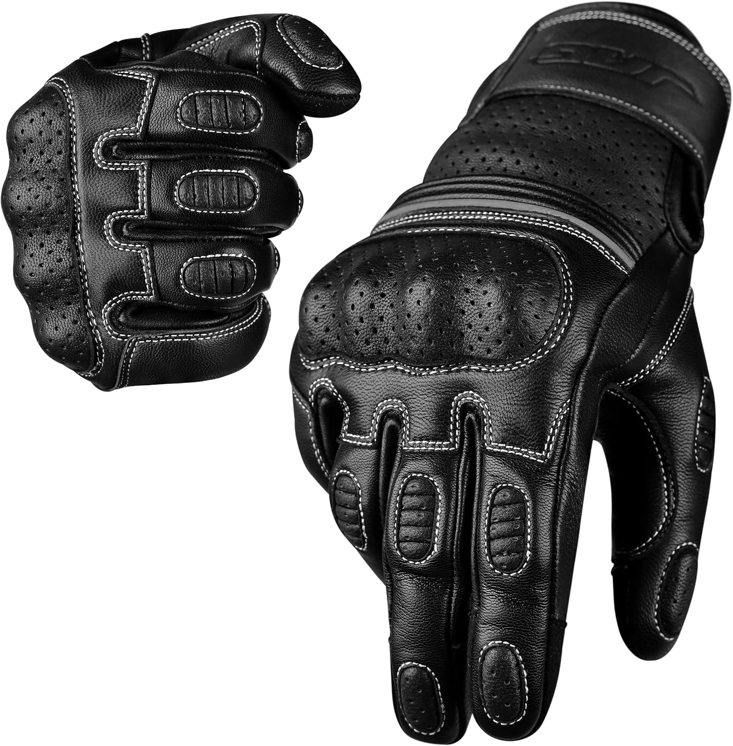 Motorcycle Gloves - Premium Leather Perforated Motorcycle Gloves for Men with Knuckle Protection | Touchscreen