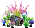 11 Aquarium Plants & Fish Tank Broken Barrel Cave Decorations Set | Broken Barrel Cave and Soft Artificial Plastic