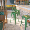 Commercial Grade 30" H Backless Green Metal Indoor-Outdoor Barstool, Square