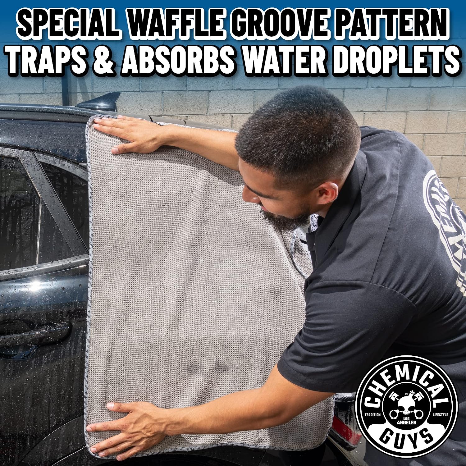 Waffle Weave Gray Matter Microfiber Drying Towel, 25 x 36 in | Waffle-weave towel with soft-banded edges soaks up