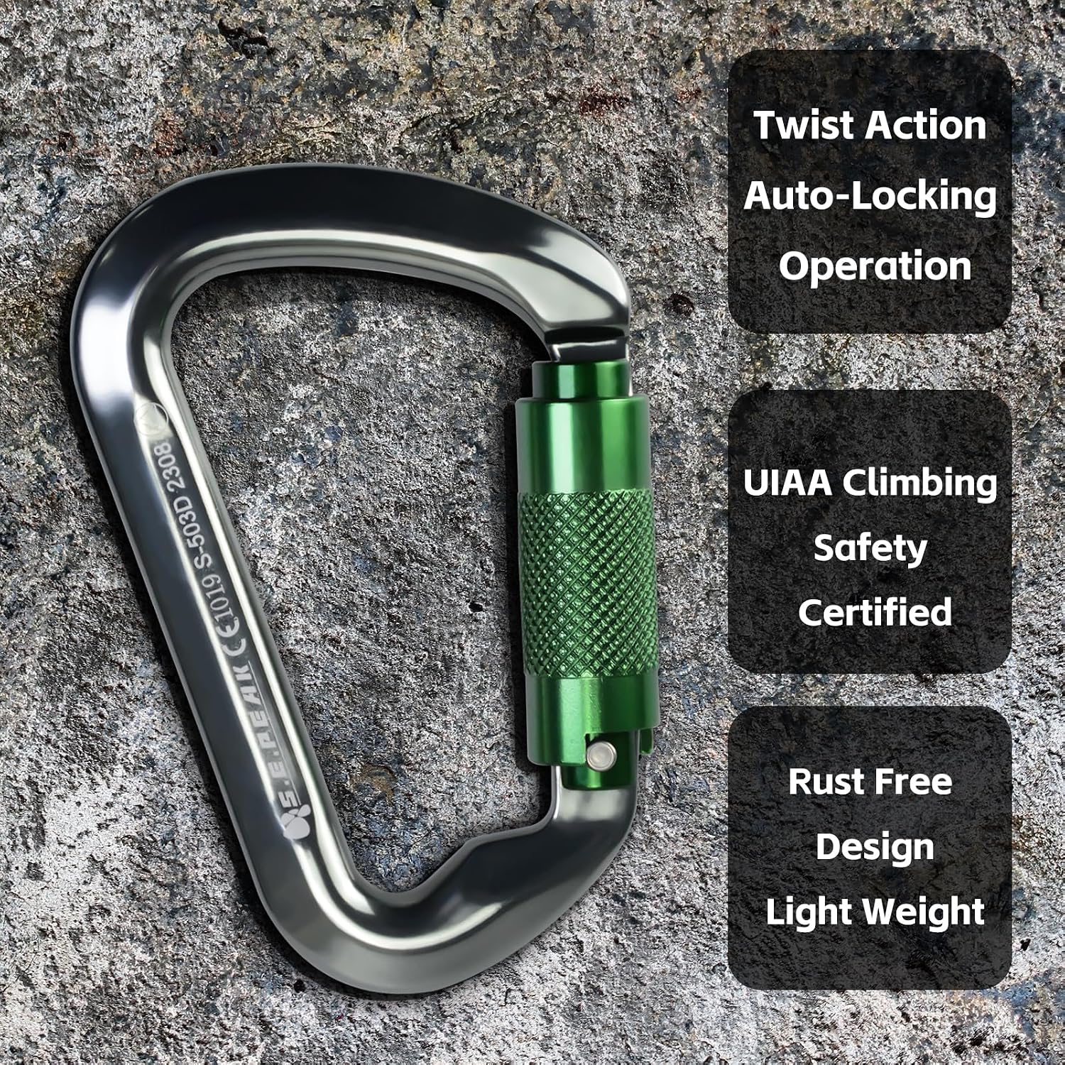 SEPEAK UIAA 30kN Climbing Carabiner Clips, Professional Heavy Duty Twist Locking Carabiners for