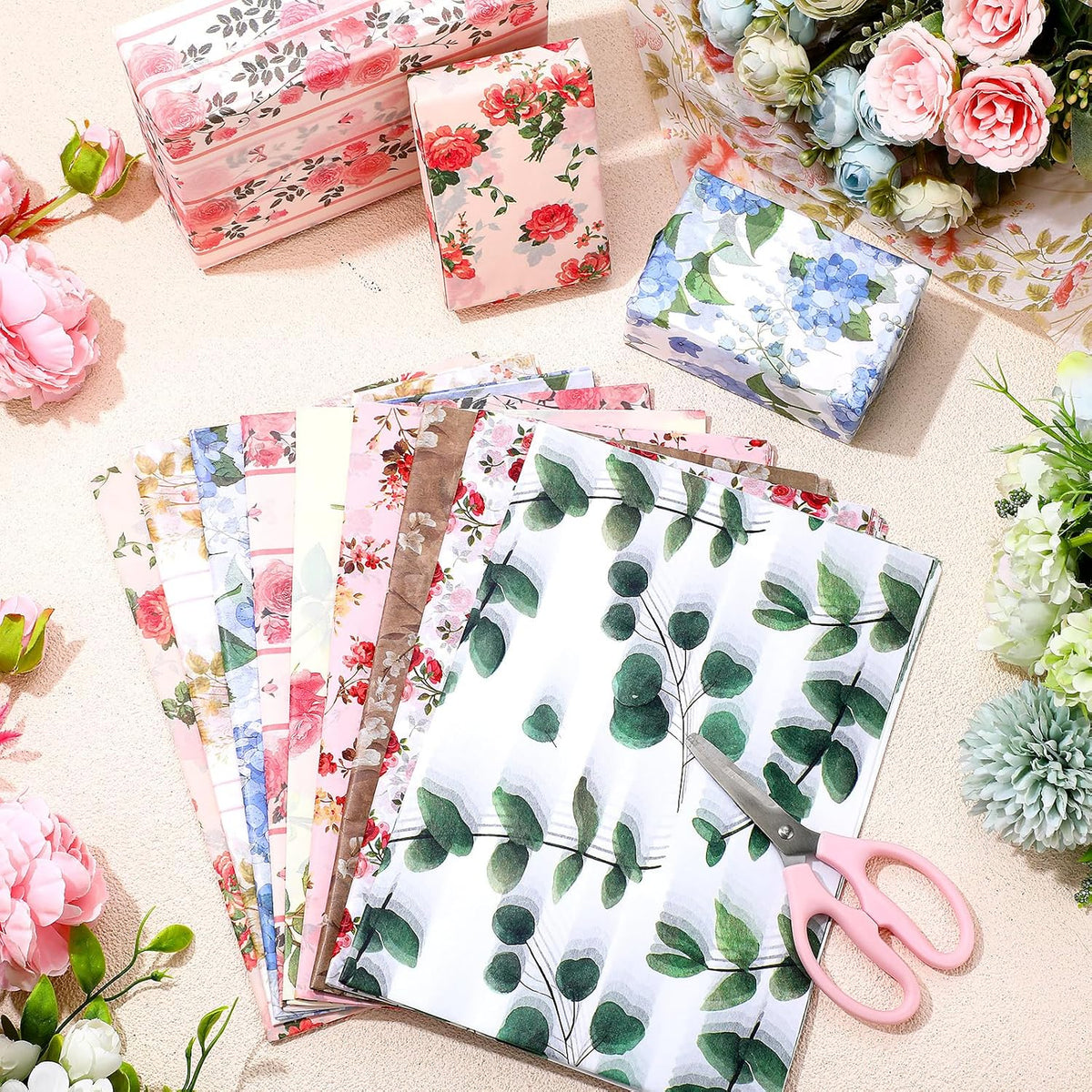 90 Sheets Floral Tissue Paper for Gift Wrap, Vivid