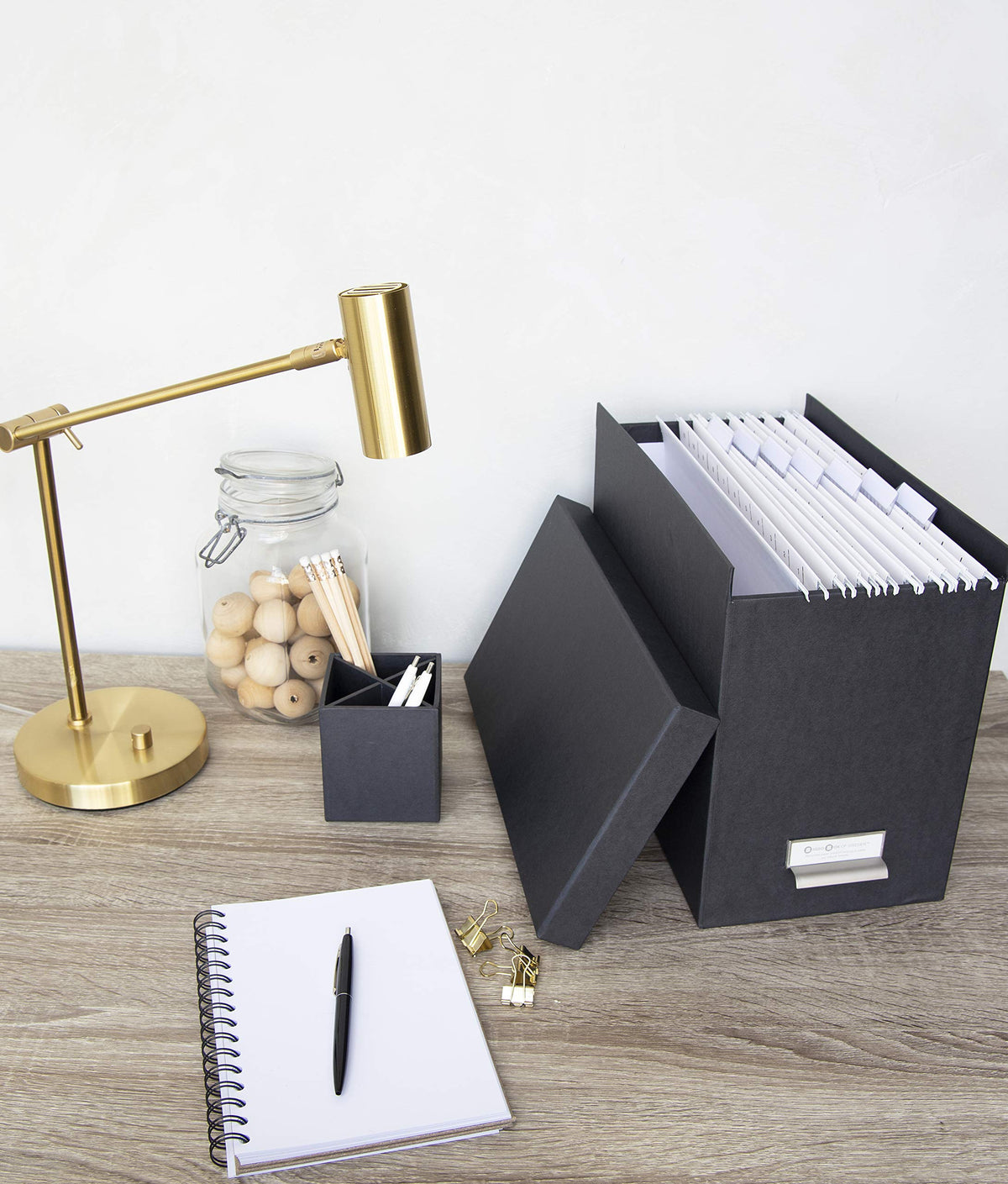 Bigso John Fiberboard Label Frame Desktop File Storage Box - Document Organizer for Important Paperwork - Durable