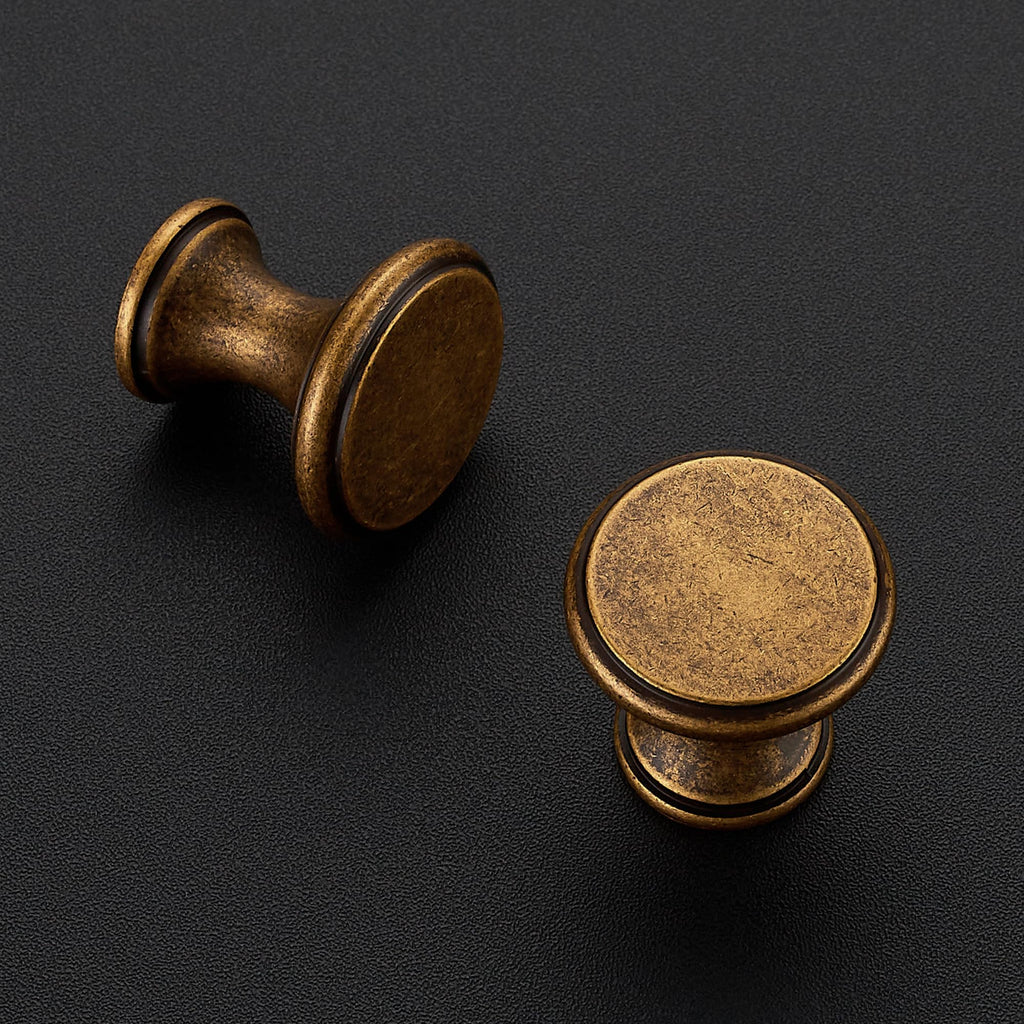 Antique Brass Kitchen Cabinet Knobs, Solid Zinc Pulls, 5 Pack