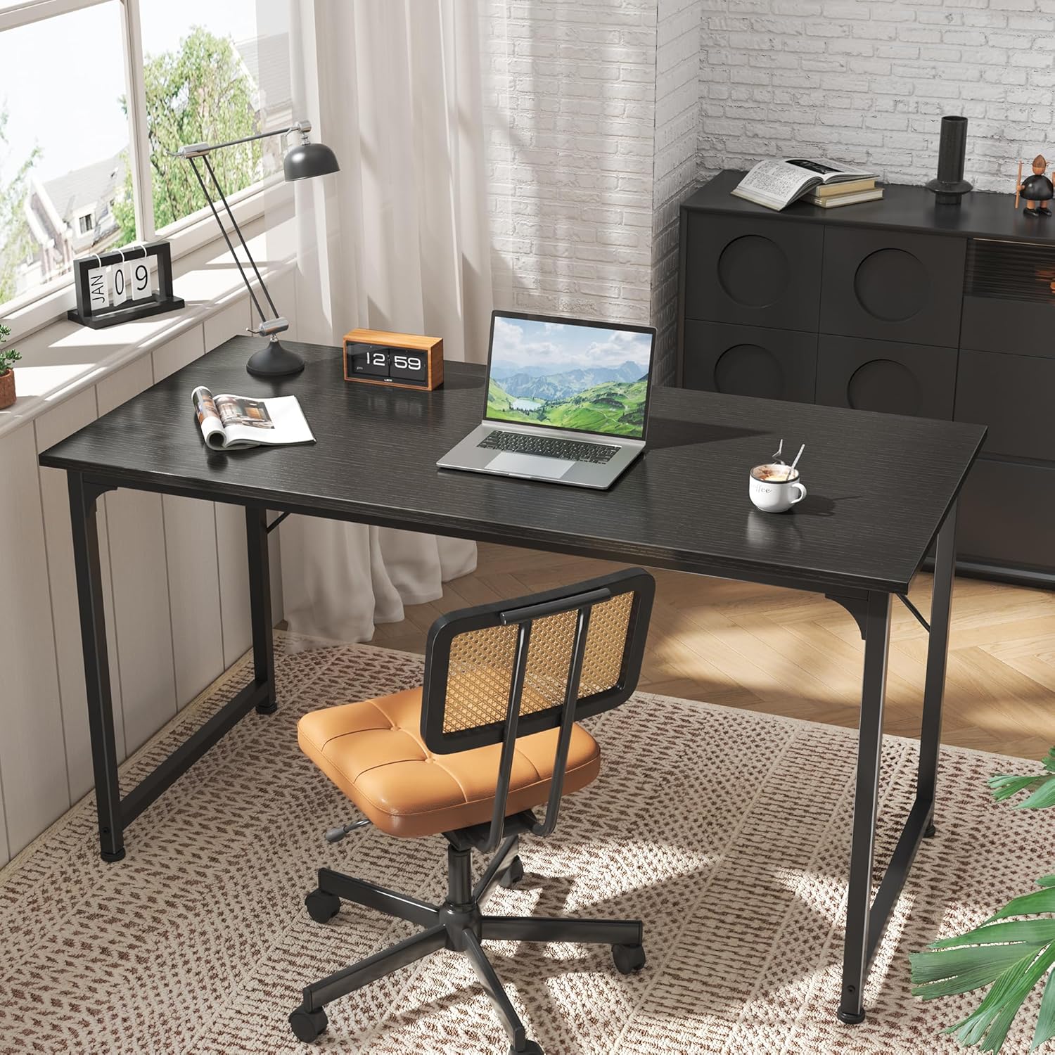 Computer Desk, 55 Inch Home Office Desk, Gaming Writing Work from Home Study Desk, Large Legroom, Sturdy Metal Frame