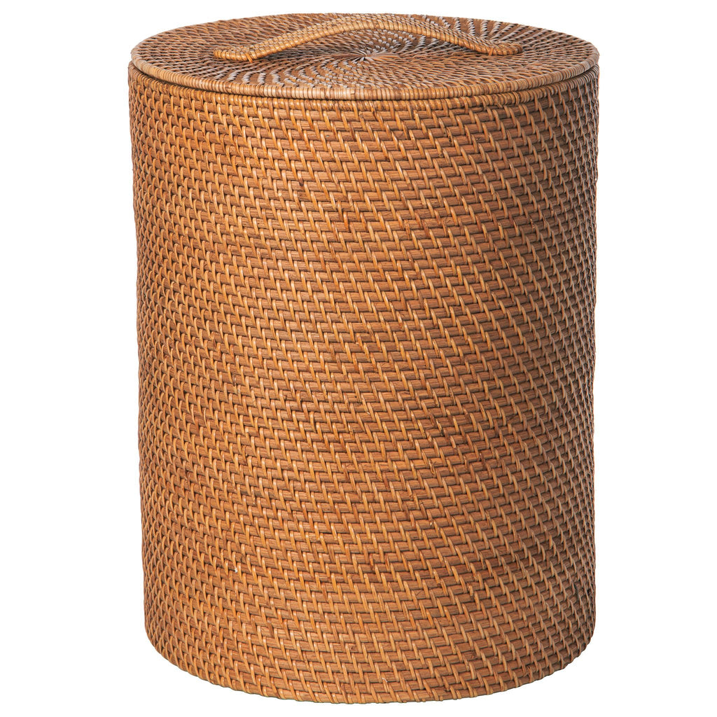SMALL Rattan Laundry Hamper with Lid and Removable Liner Honey Brown