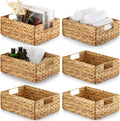 Water Hyacinth Storage Baskets (Set of 6) – Woven Hyacinth Organizer with Carrying Handles, Laundry Basket for