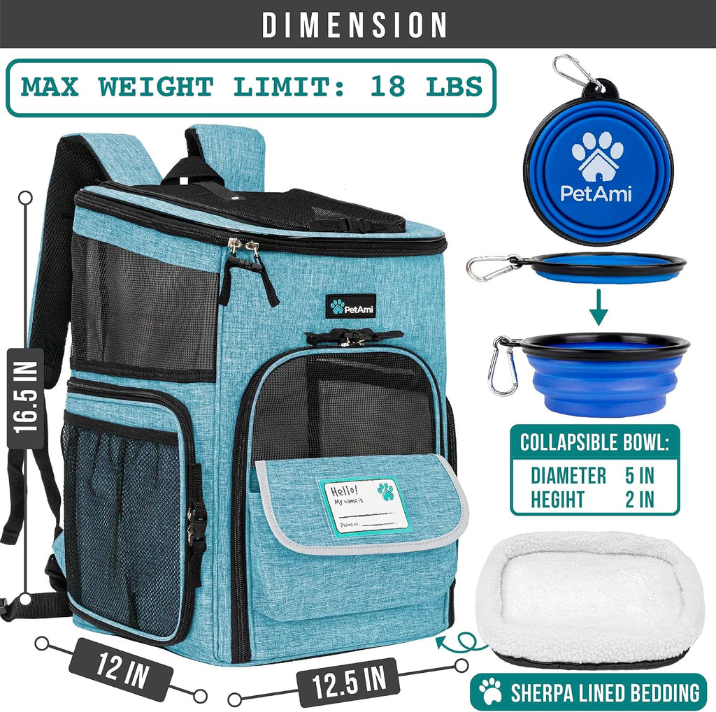 Dog Backpack Carrier, Airline Approved 4-Way Entry Cat Bag, Teal