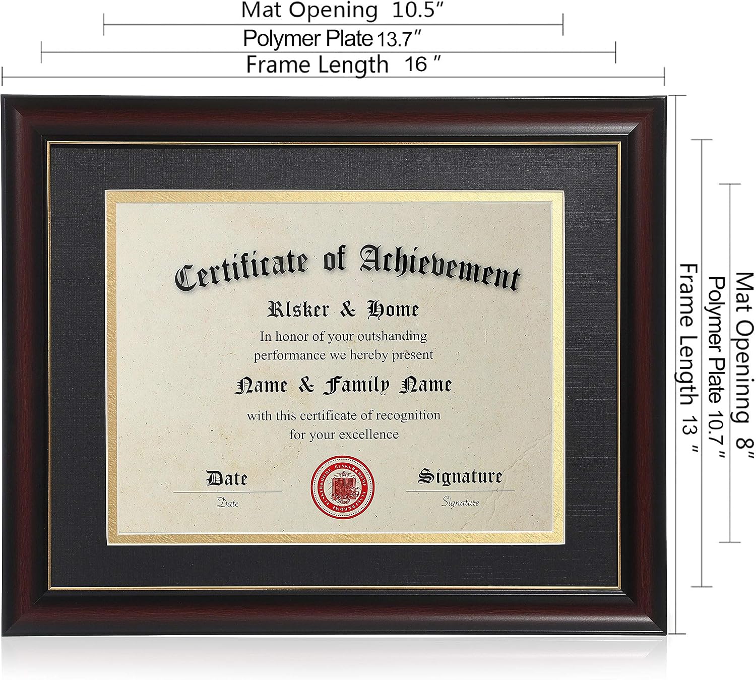 8.5x11 Diploma Frames with Mat Cherry Matte Black with Gold Rim | 8.5x11 Inch With Mat or 11x14 Inch Without Mat