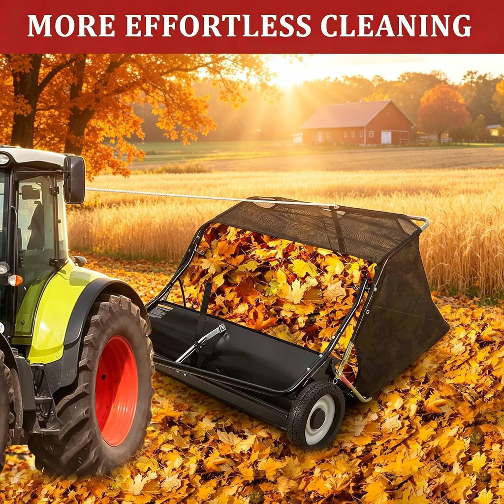 50" Pull-Behind Lawn Sweeper with 27 Cu.ft Large-Capacity Collector — Heavy-Duty Tow-Behind Leaf & Grass Sweeper for