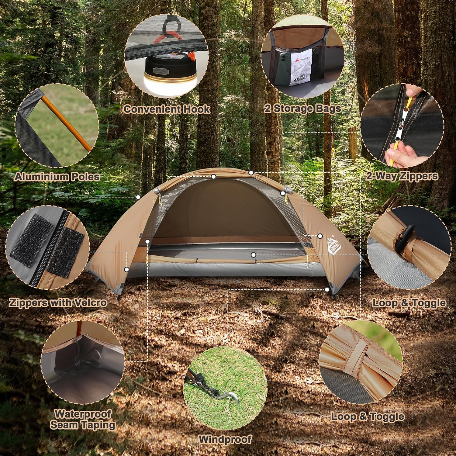 1 Person Tent for Camping Hiking Mountain Hunting Backpacking Tents 4 Season Resistance to Windproof Rainproof and