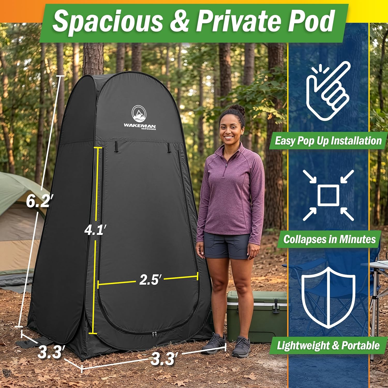 Pop Up Changing Tent, 3.3 x 3.3 x 6.2ft, Camping Shower Tent for Portable Toilet Stall or Dressing Room with Carry