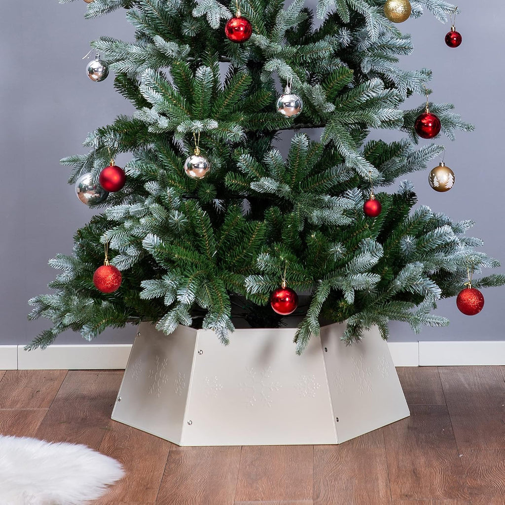 Metal Christmas Tree Ring, Christmas Tree Collar with Printed Snowflake, Christmas Tree Skirt Base Stand for