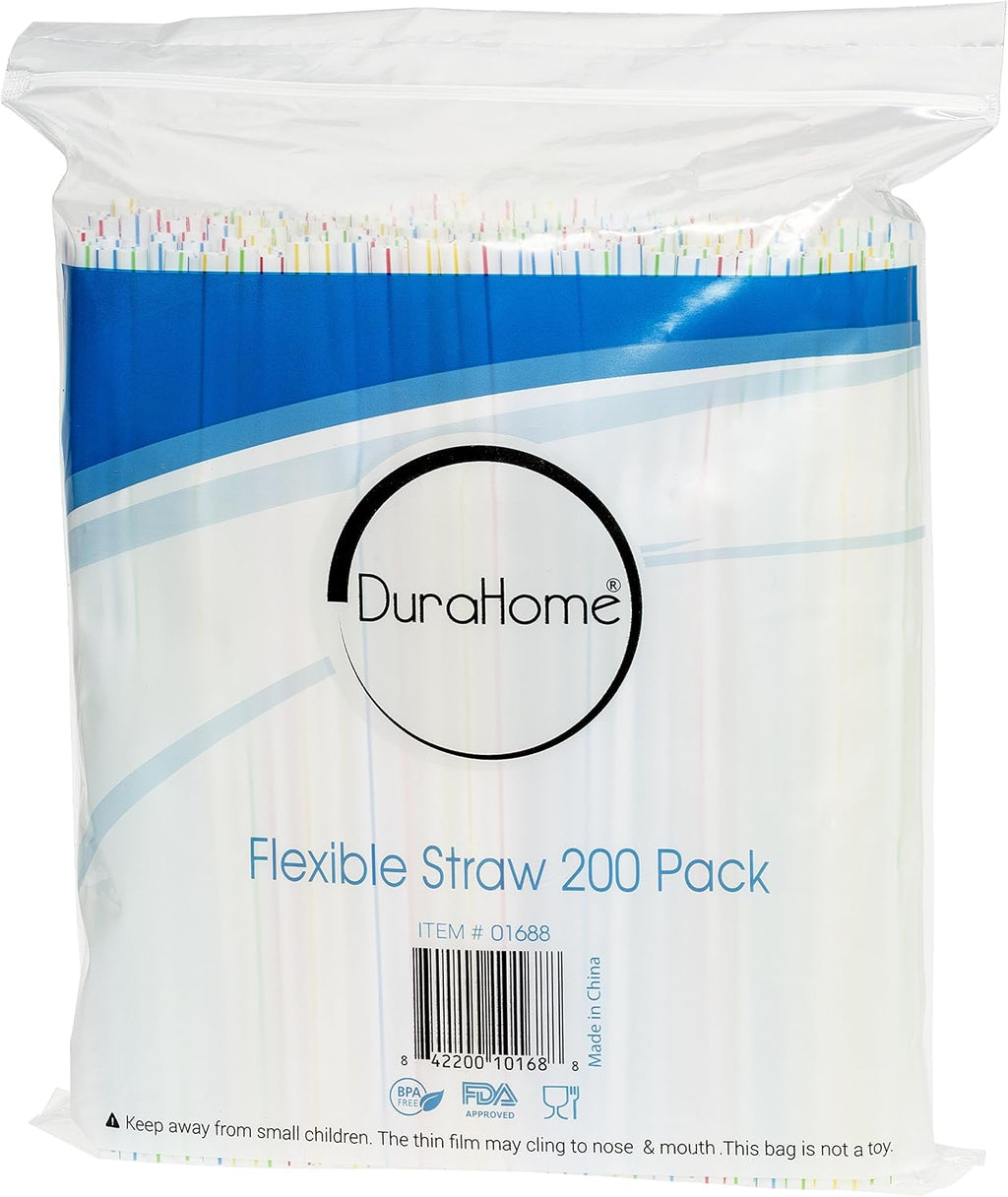 Flexible Plastic Straws Colored BPA-Free Disposable Bendy Straw 8" Long (200 Pack, Colorful)