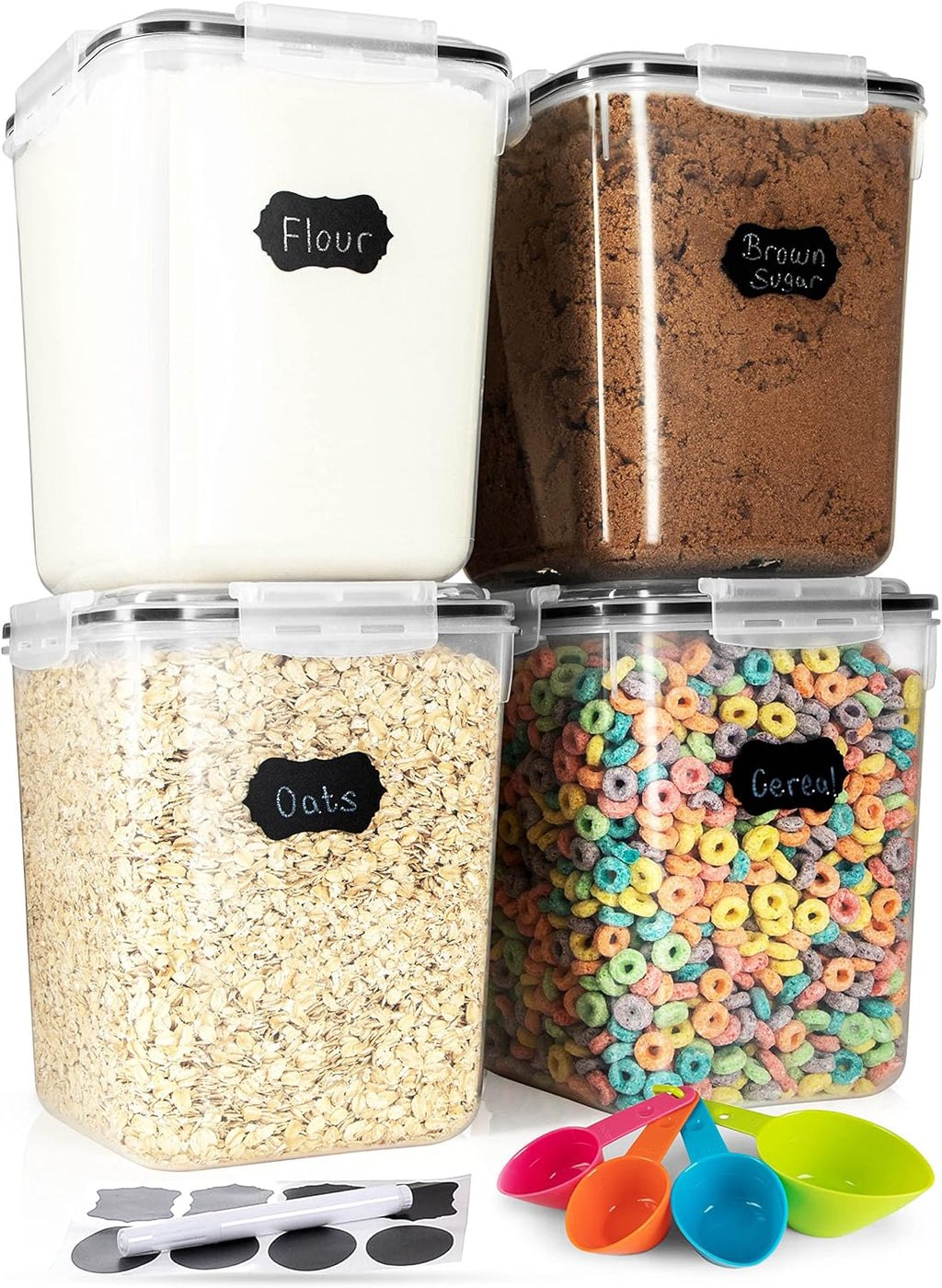 Flour Sugar Storage Containers (5.3L/4pk) Great Rice Canisters Sets For The Kitchen pantry, Large Food Storage