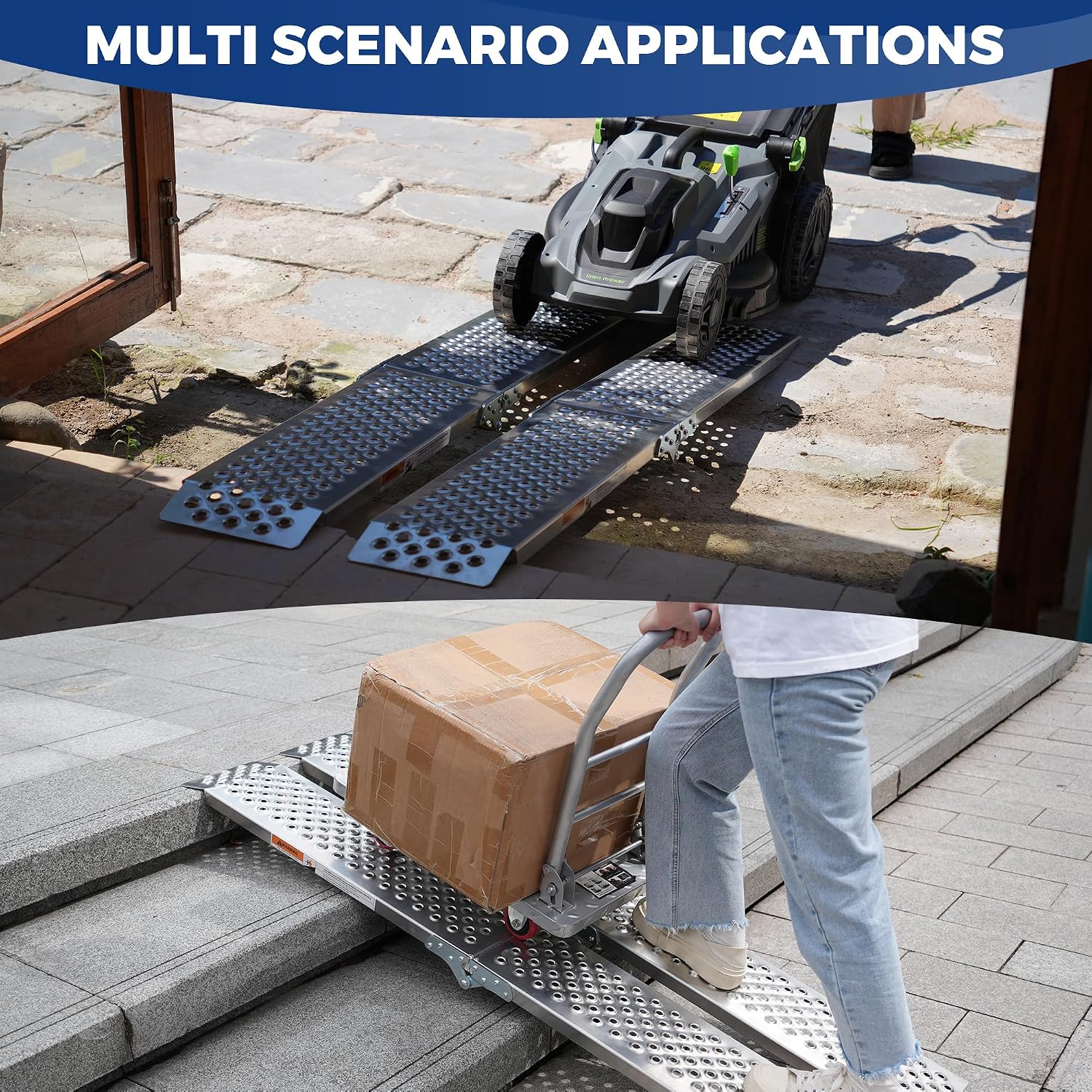 Loading Ramps, Portable Aluminum Ramps, 1500lbs Capacity per Pair, Truck Ramp for Lawn Mower, Motorcycles, Trailers