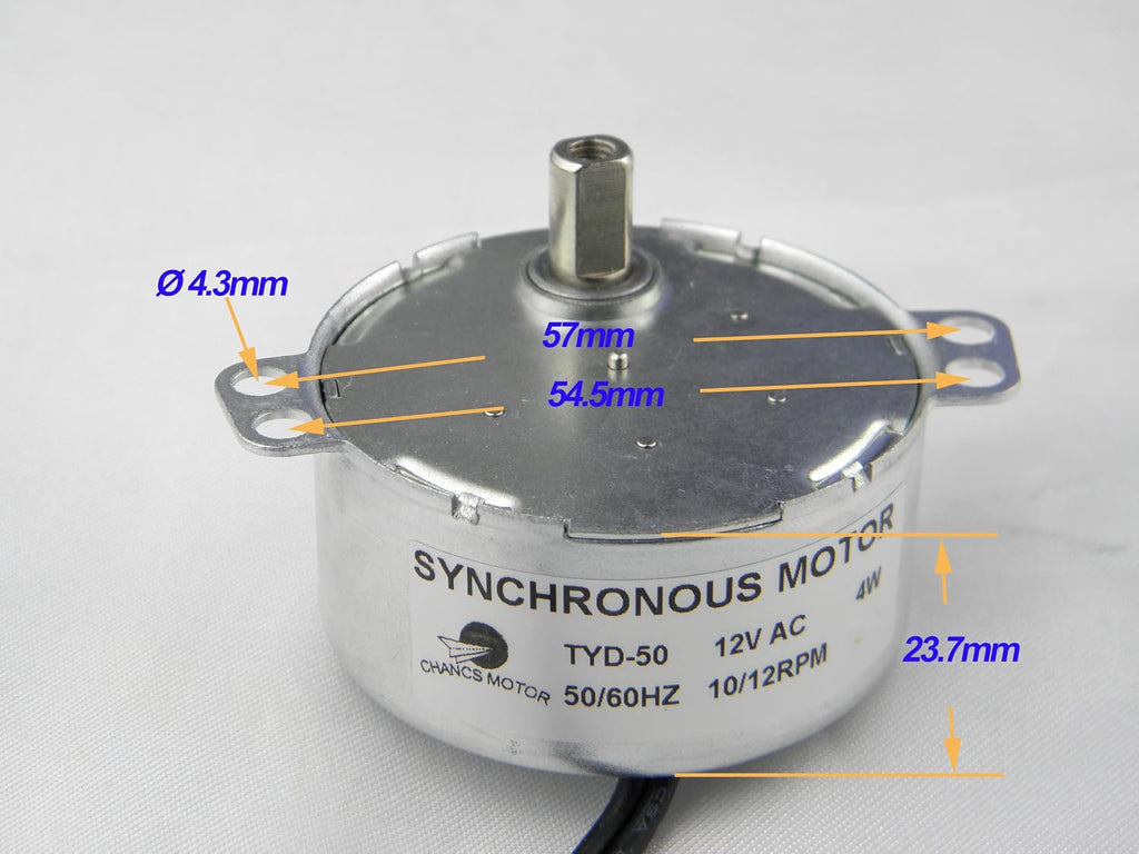 CHANCS Synchronous Synchron Motor TYD-50 12V AC 10-12RPM Flush Shaft 11mm Fixed Rotation CW Electric Motor