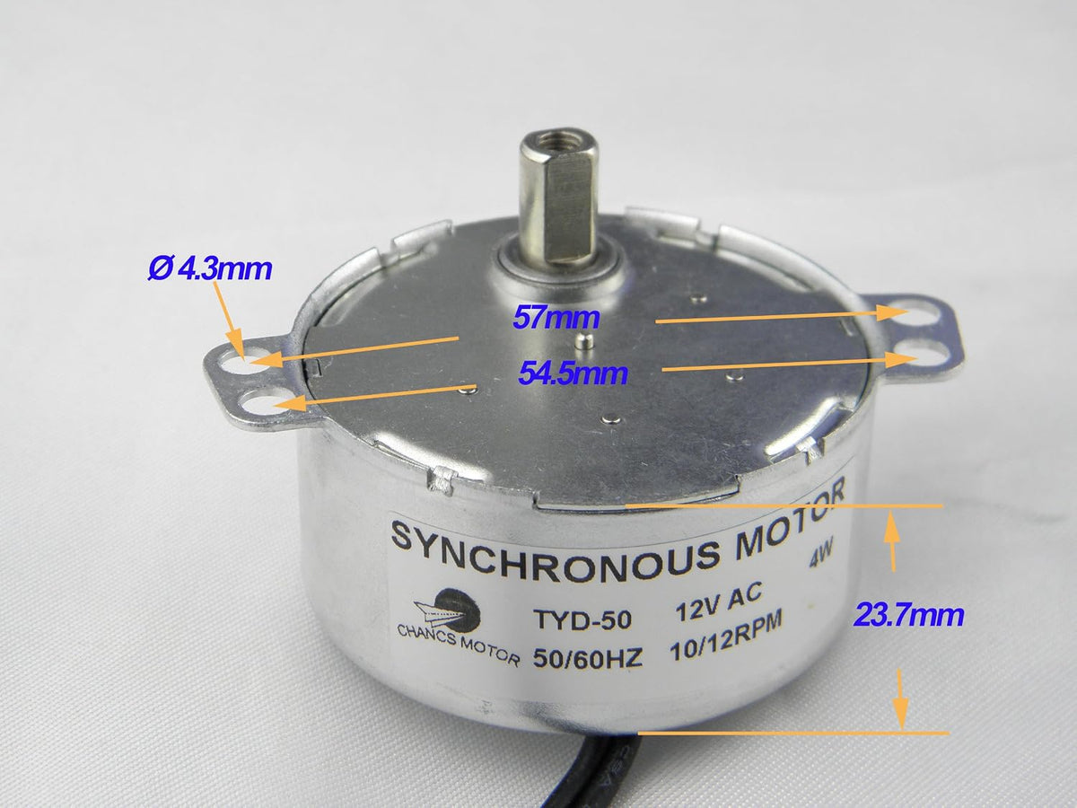 CHANCS Synchronous Synchron Motor TYD-50 12V AC 10-12RPM Flush Shaft 11mm Fixed Rotation CW Electric Motor