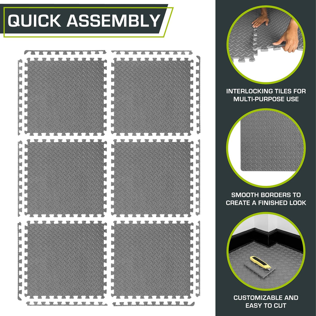 Exercise Puzzle Mat ½-inch, EVA Interlocking Foam Floor Tiles for Home Gym, Workout Equipment, Kids Play Areas, Grey
