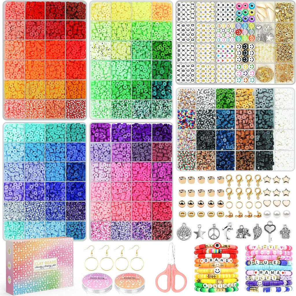 20,000 Pcs Clay Beads Bracelet Making Kit, 120 Colors 6 Boxes Polymer Beads Spacer Heishi Beads & Jewelry Kit with