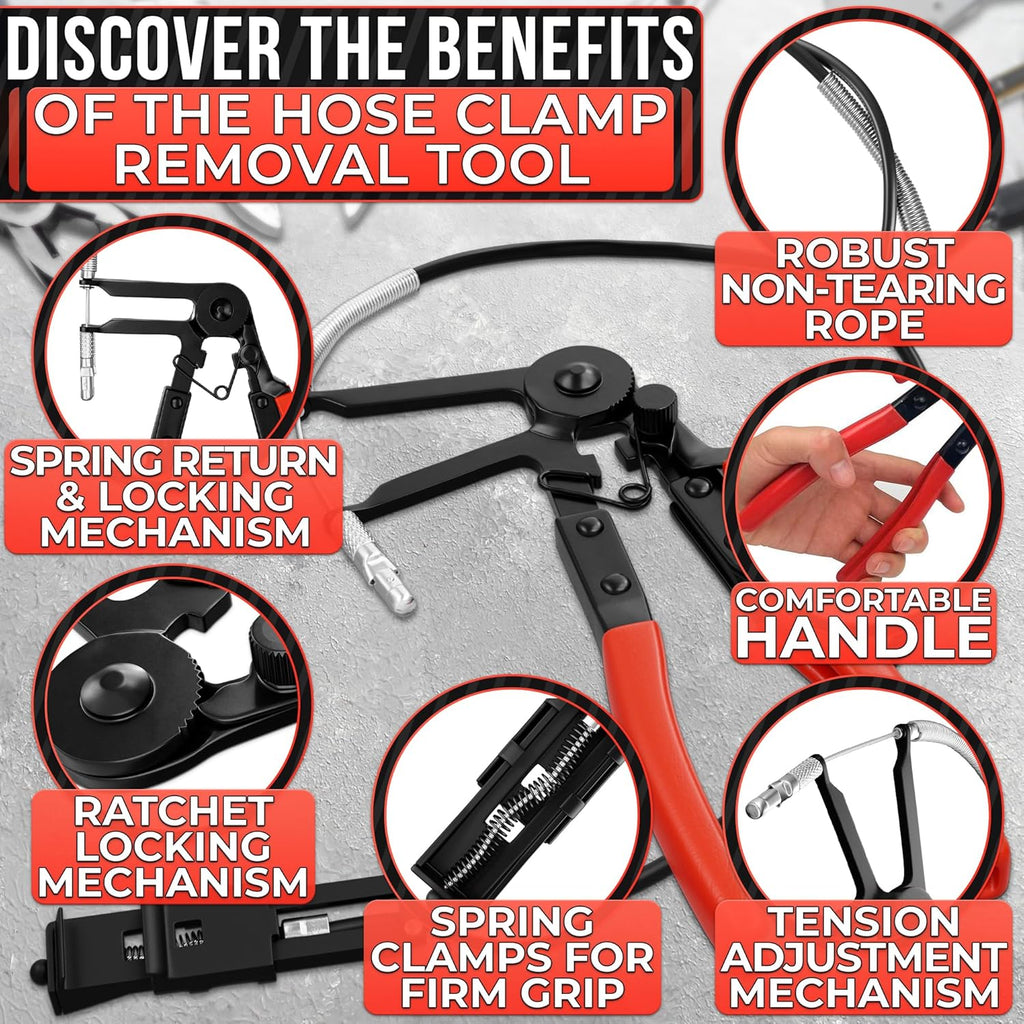 Flexible Hose Clamp Pliers, Fits 0.39"-1.97" Clamps, Carbon Steel Body | Radiator Hose Clamp Tool with Ratchet
