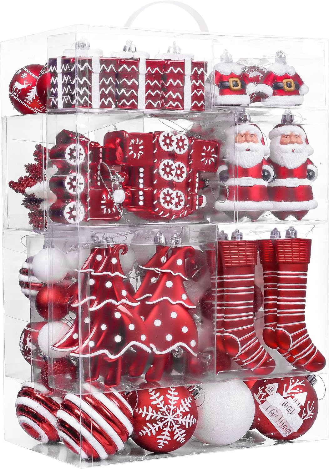 Christmas Tree Ornaments Set, 155ct Red and White Shatterproof Christmas Tree Decorations Bulk, Variety Traditional