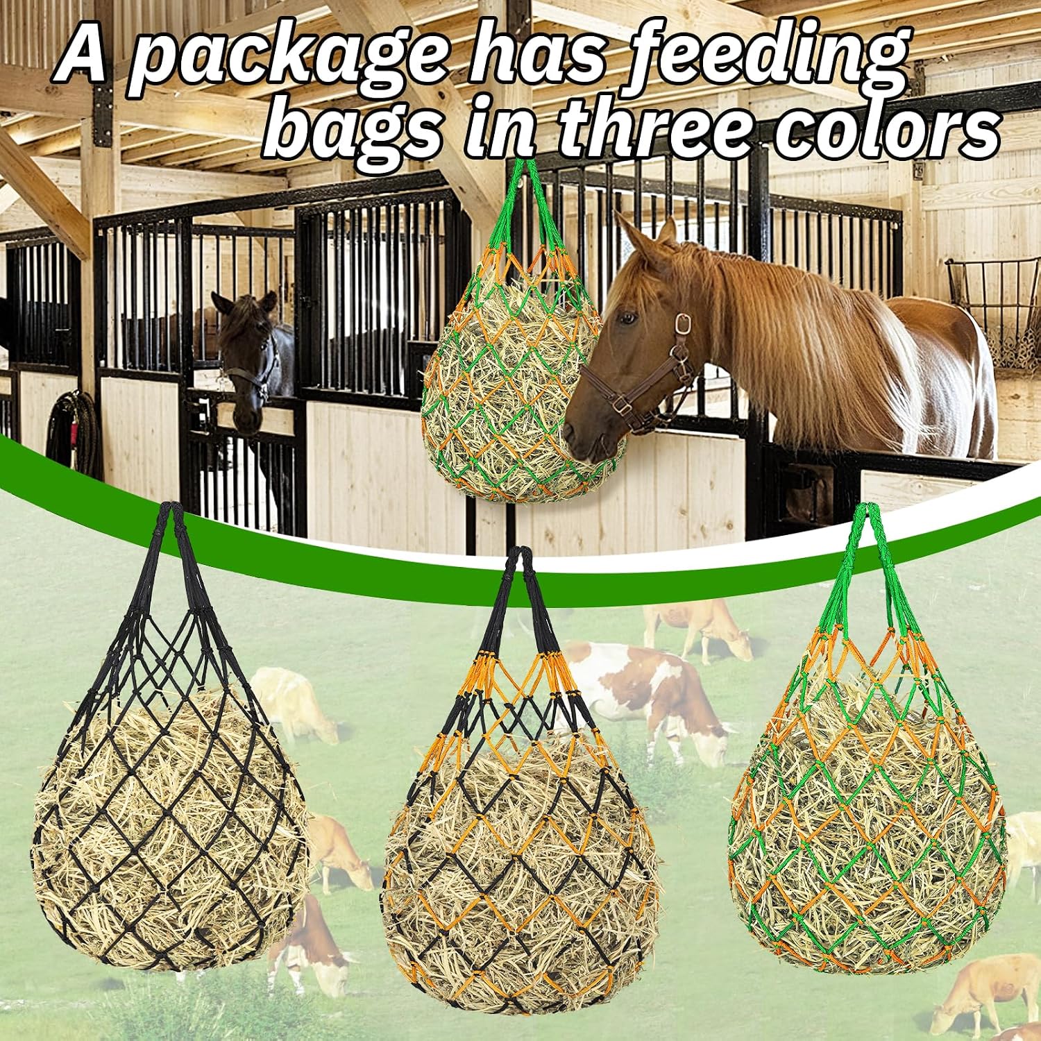 3 Pcs Hay Bags for Horses, Hay Nets for Horses Goat Sheep,Goat Hay Feeder for Slower Feeding,Strong Load-Bearing Hay