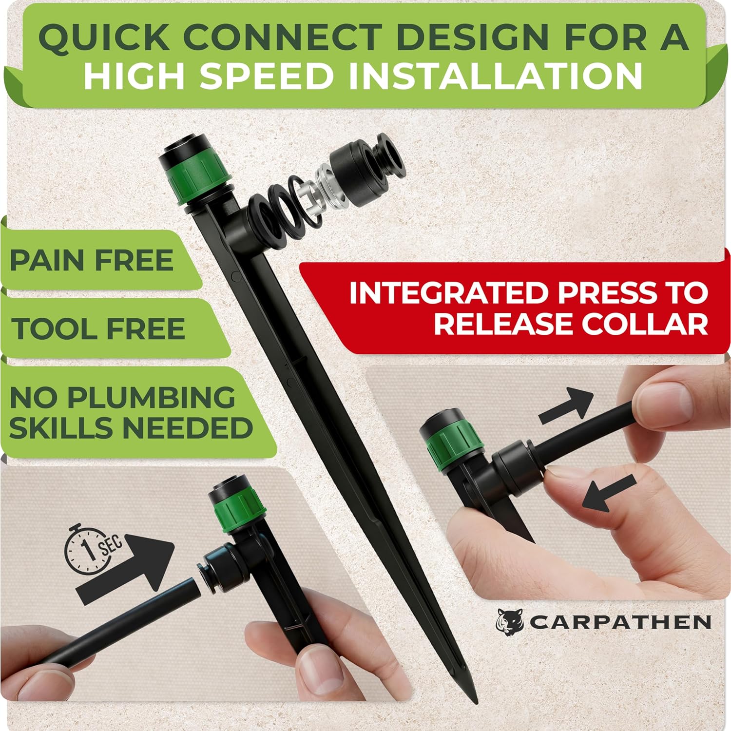 Drip Irrigation System Kit - Complete Quick Connect Garden Watering System with Adjustable Sprinkler Emitters, 5/16"