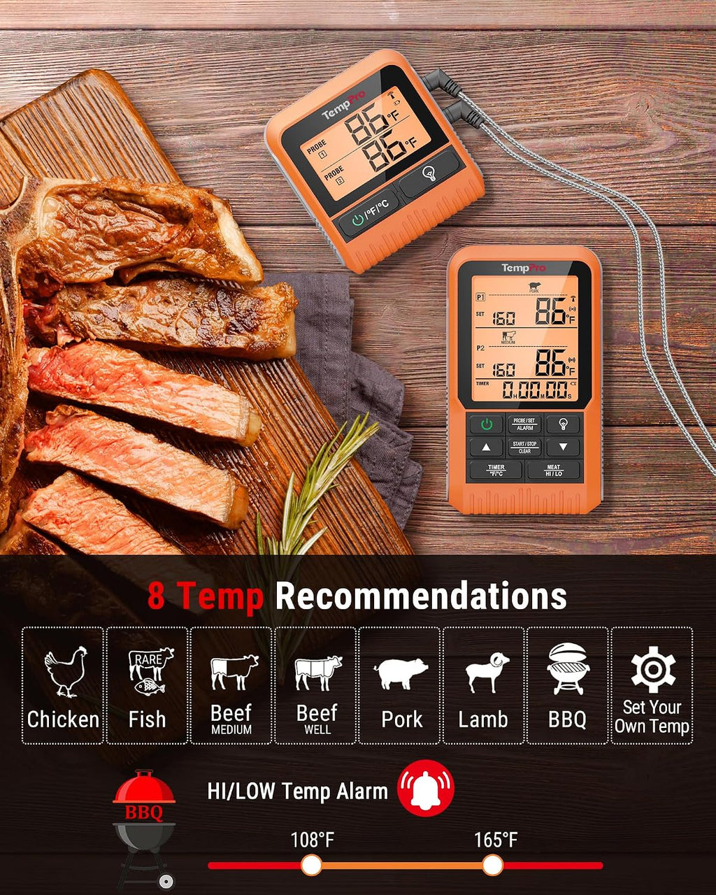 TempSync 500FT Wireless Meat Thermometer for Grilling and Smoking