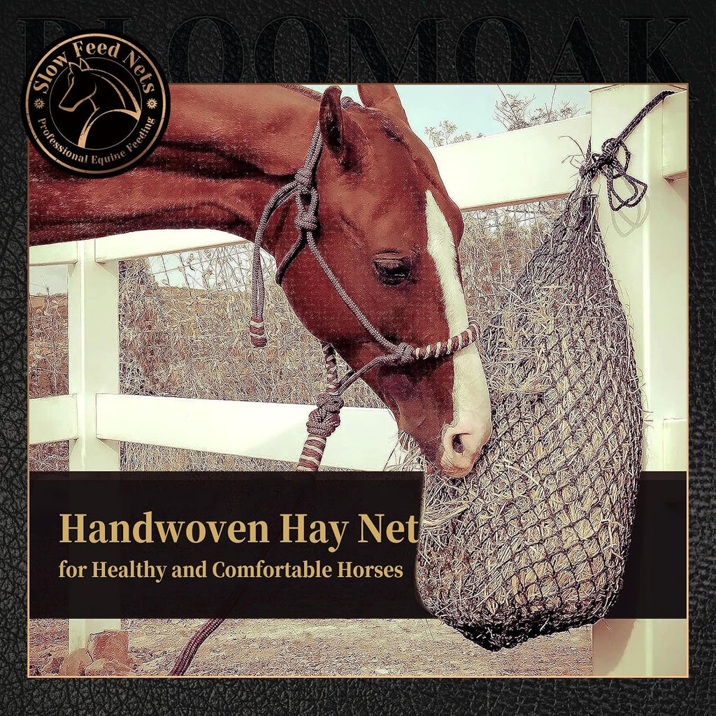Bloomoak Slow Feed Hay Net for Horses, 40" Hay Bag with 1 inch Hole for Horse and Goat, Heavy Duty PE,Easy Fill with