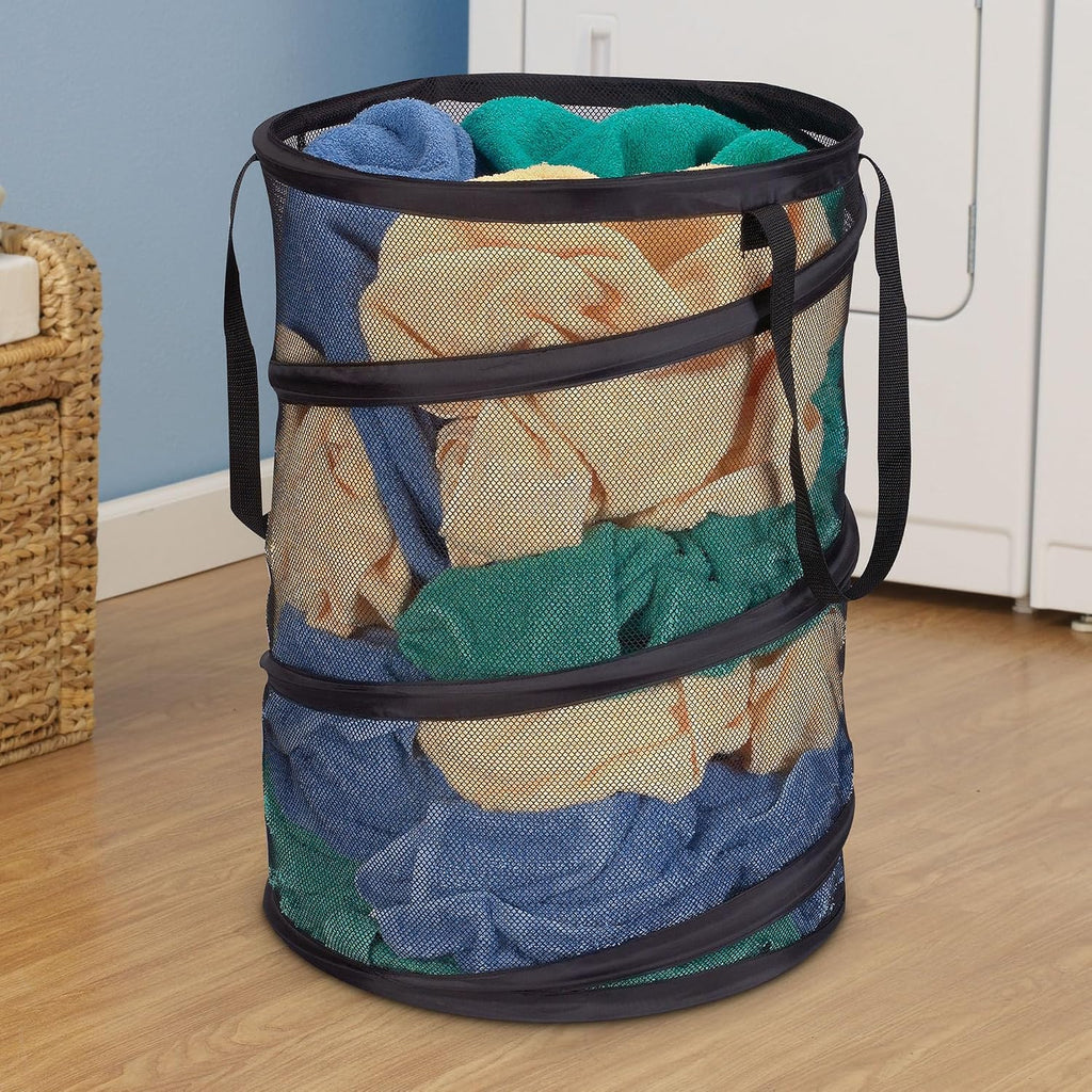 2026 Pop-Up Collapsible Mesh Laundry Hamper | Black, 25" H