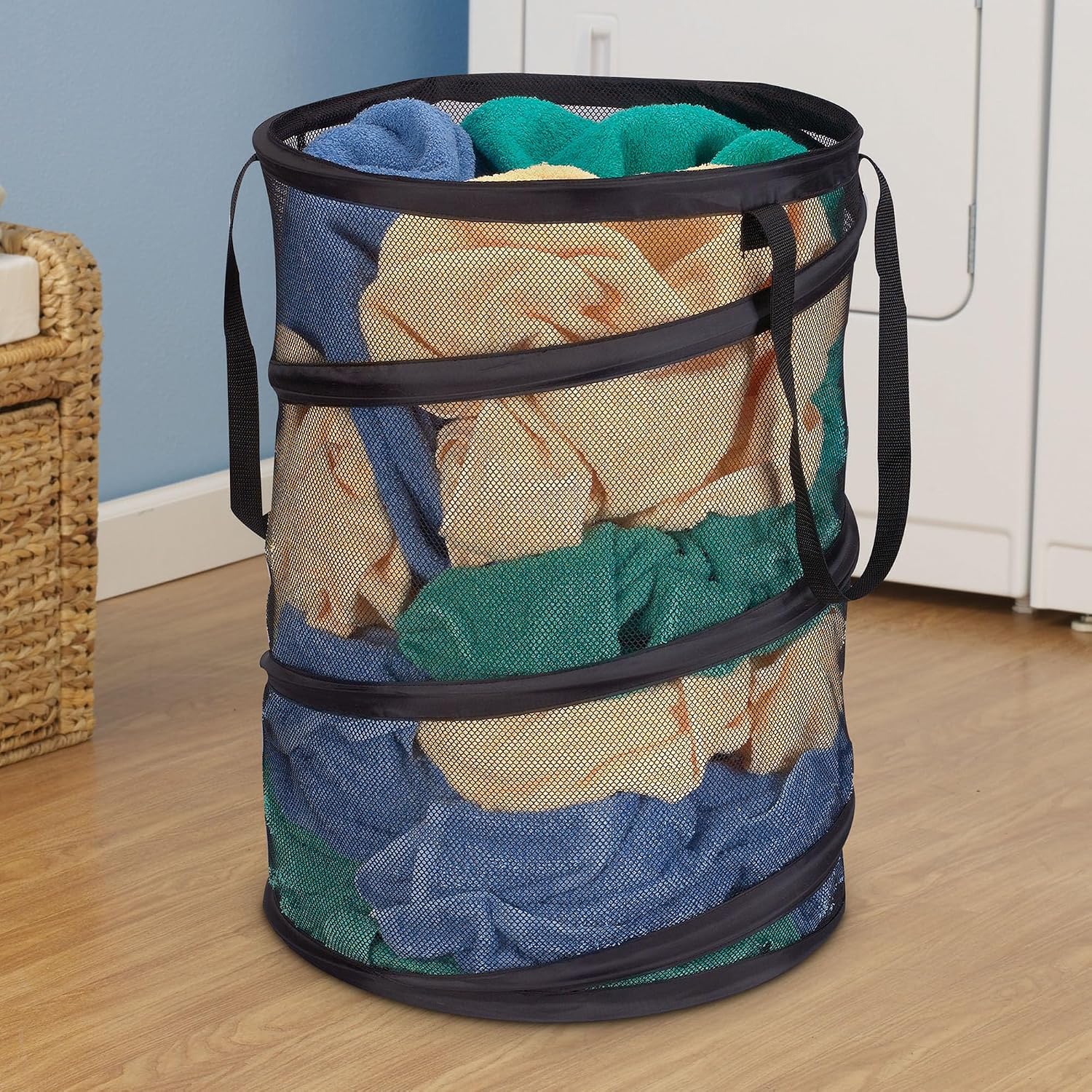 2026 Pop-Up Collapsible Mesh Laundry Hamper | Black, 25" H