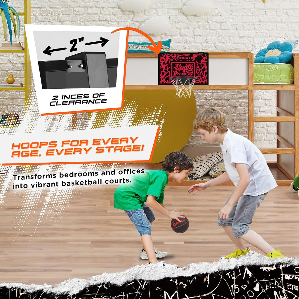 Over the Door Mini Basketball Hoop: 18x12 Shatterproof Backboard, 2 Mini Basketballs, and Hand Pump Included