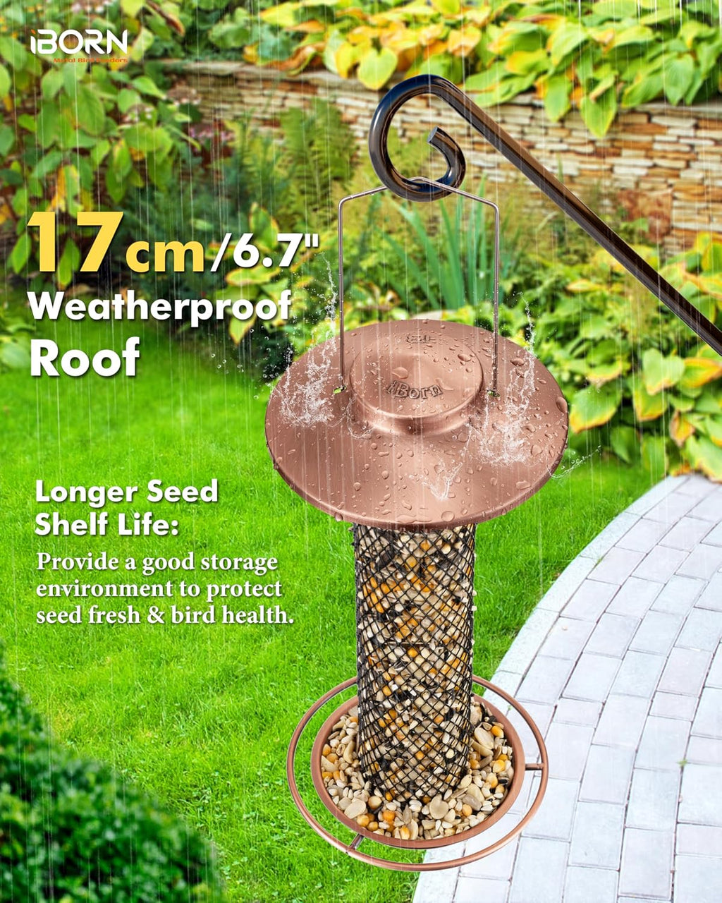 Peanut & Sunflower Seed Bird Feeder,13.5 Inch Metal Mesh Tube Squirrel‑Proof Hanging Birdfeeder for Outdoors,17cm