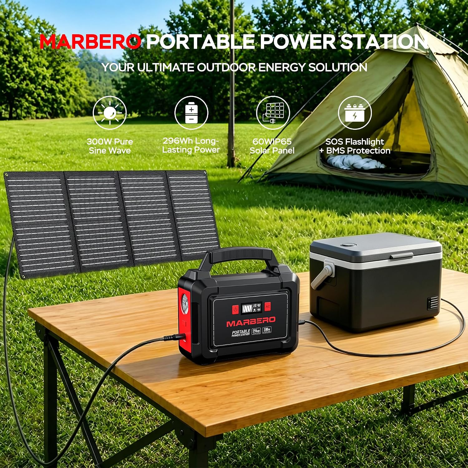 Solar Generator 296Wh with Solar Panels 60W Portable Power Station with 300W Pure Sine Wave Solar Generator with