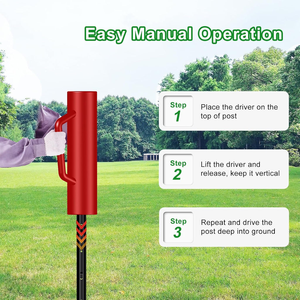 Fence Post Driver with Handle 17LB, T Post Pounder for Wire Fencing, Red