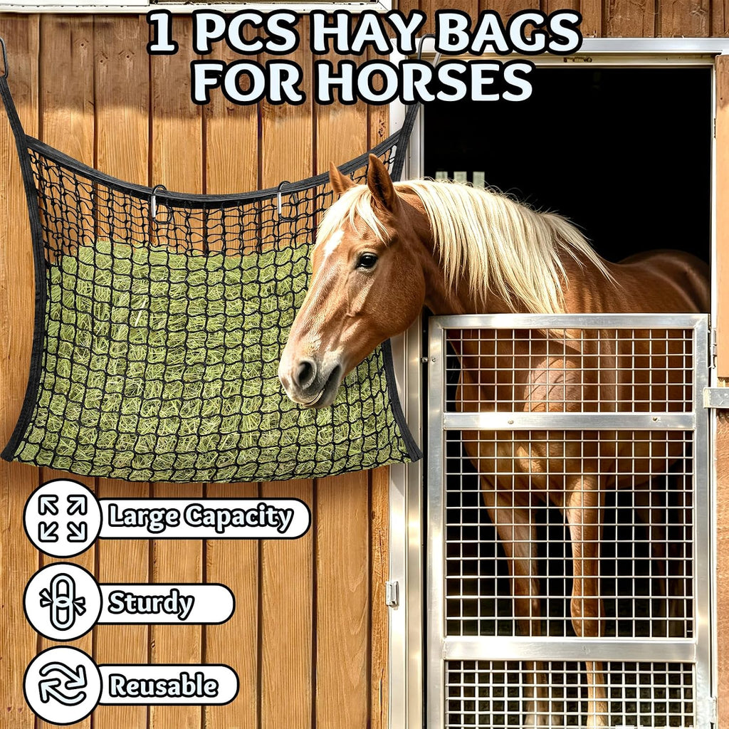 Hay Bags for Horses, Slow Feed Hay Nets for Horses Goat Sheep, Large Capacity Hay Feeder for Stall, Trailer, Pasture