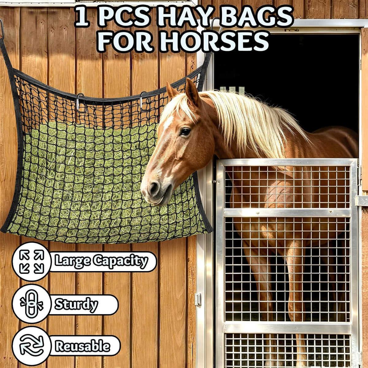 Hay Bags for Horses, Slow Feed Hay Nets for Horses Goat Sheep, Large Capacity Hay Feeder for Stall, Trailer, Pasture
