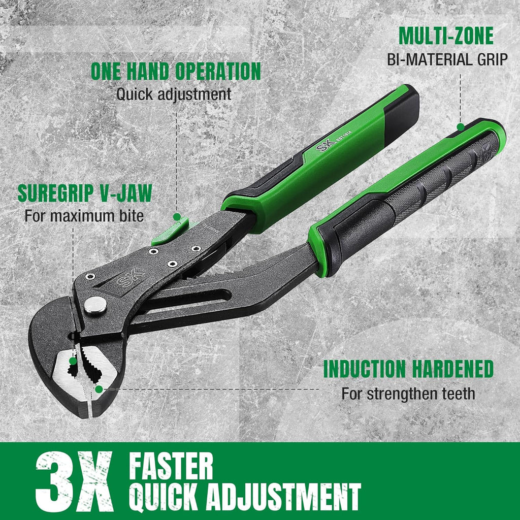 5-Piece Pliers Set, 8" Adjustable Joint, 8", 10" and 12" Quick Adjust V-Jaw Groove Joint, 10" Pliers Wrench, Premium