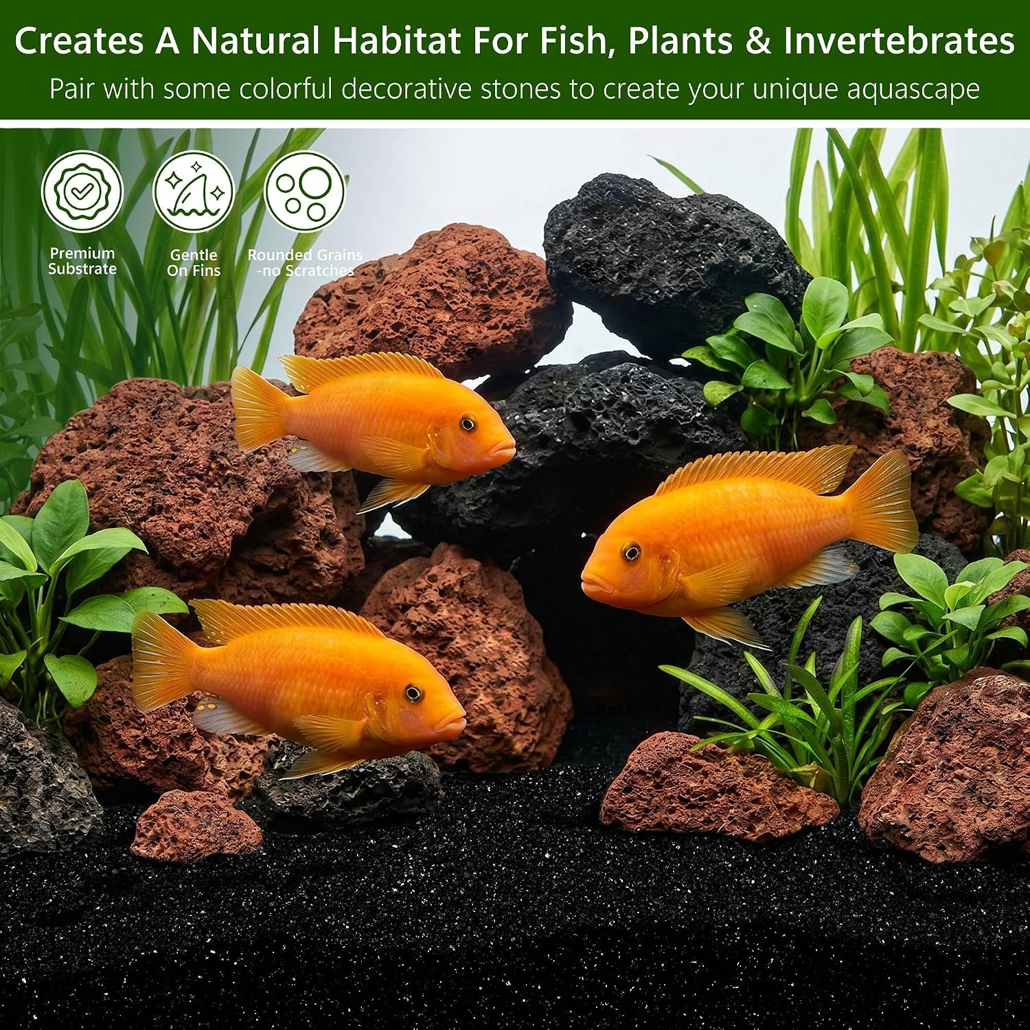 0.4-0.8mm Black Aquarium Sand, 3lbs Substrate for Fish Tank, Garden | Black Fish Tank Sand for Plants, Aquarium