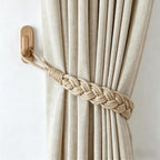 Hand-Braided Cotton Curtain Tiebacks with Wall Hooks, Boho Window Curtain Tie Back Holdback, 25 inch Extra Long Rope