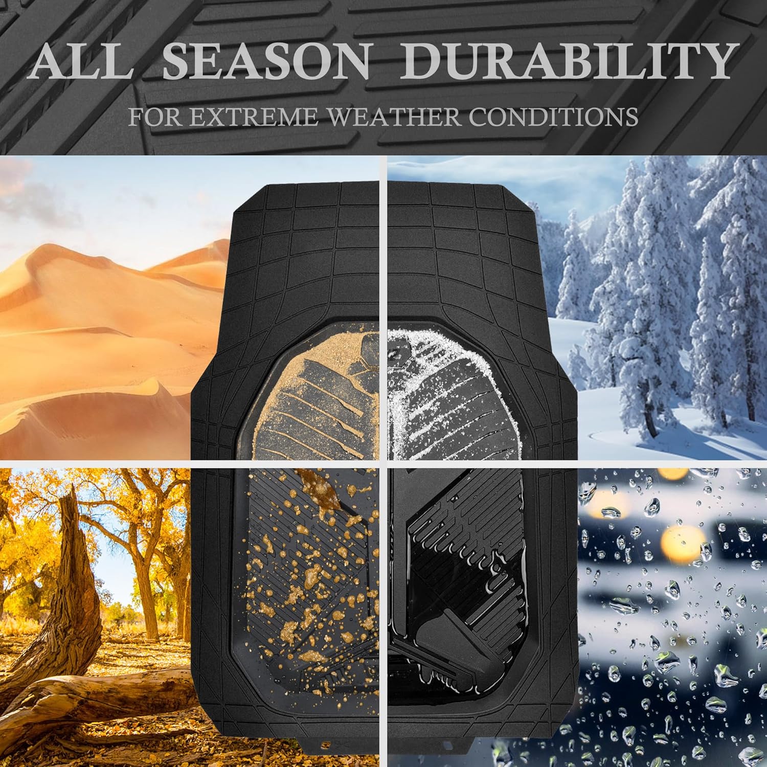 Heavy Duty Rubber Car Mats with Cargo Liner, Deep-Dish Car Floor Mats and Trunk Mat All Weather, Universal